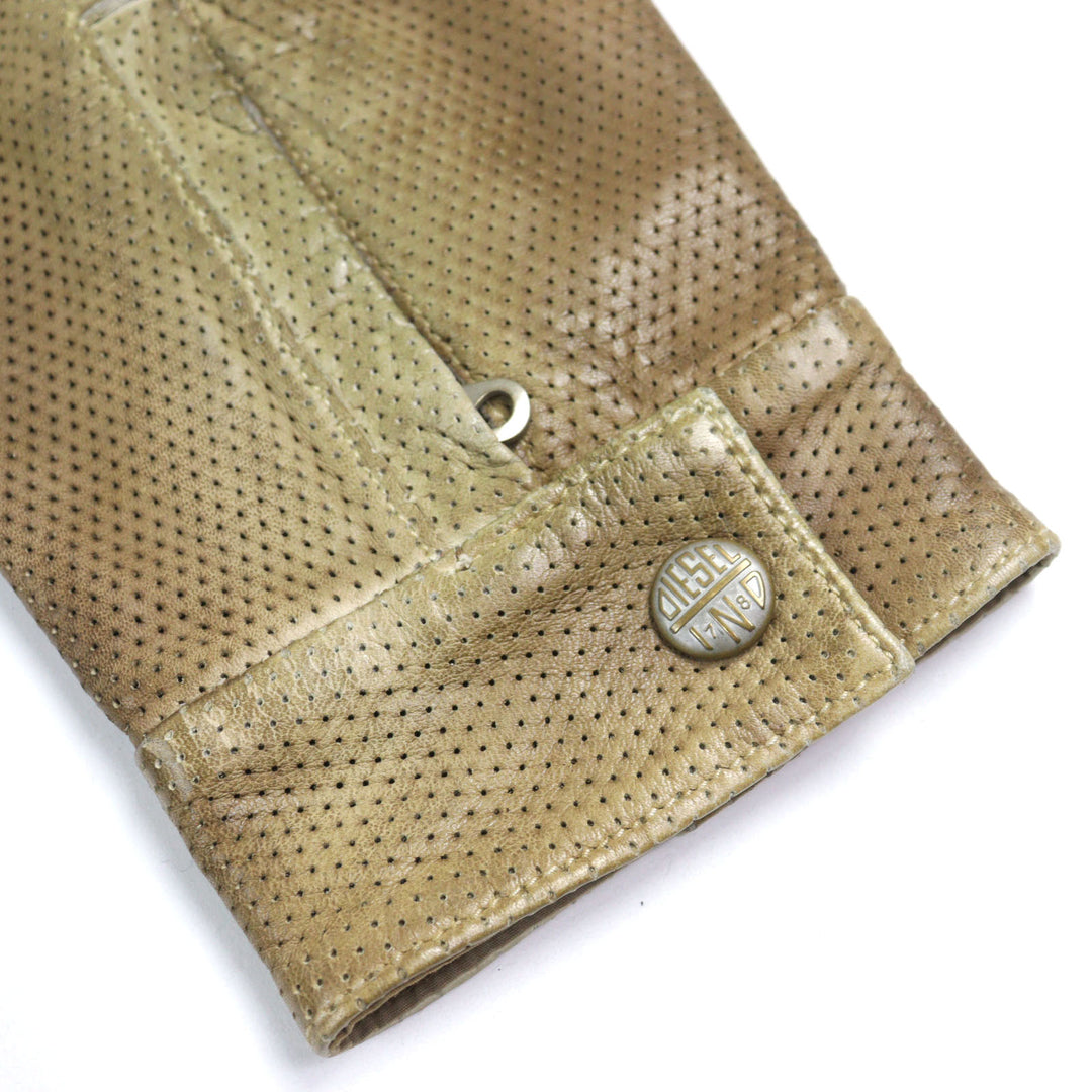 美品○DIESEL ディーゼル 23SS A08807 L-CLIME シープスキン ロゴジップ フェード加工 パンチング レザージャケット 48 正規品 メンズ