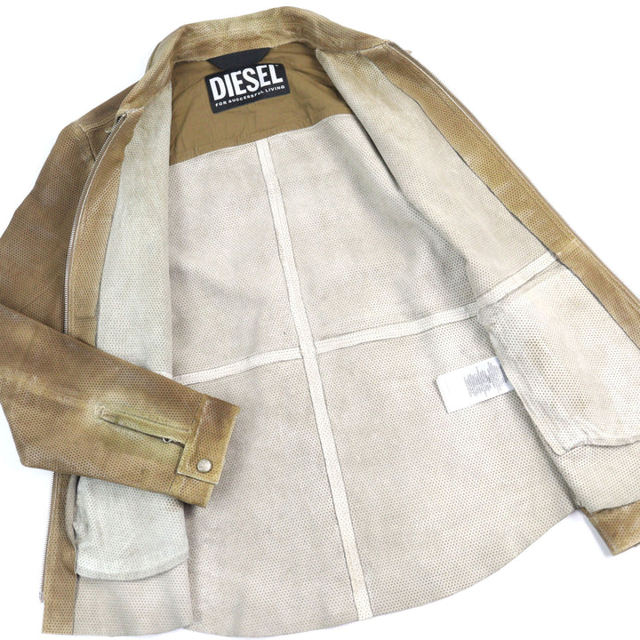 美品○DIESEL ディーゼル 23SS A08807 L-CLIME シープスキン ロゴジップ フェード加工 パンチング レザージャケット 48 正規品 メンズ