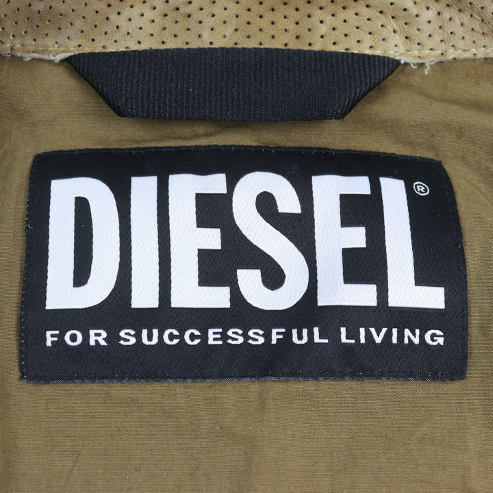 美品○DIESEL ディーゼル 23SS A08807 L-CLIME シープスキン ロゴジップ フェード加工 パンチング レザージャケット 48 正規品 メンズ