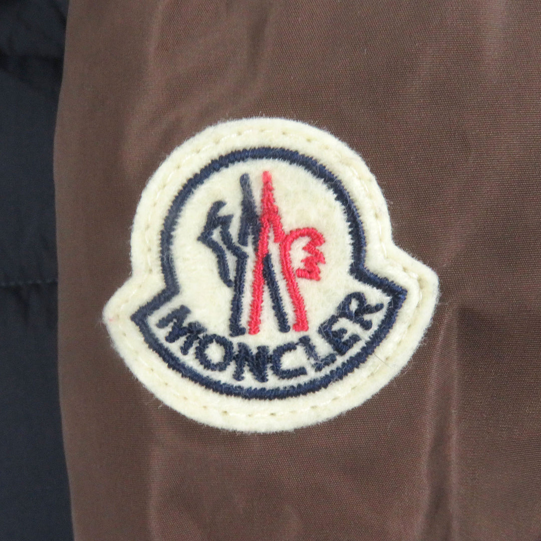 美品□MONCLER モンクレール 24-25AW ENZIAN GIUBOTTO ロゴワッペン フーデッド ダウンジャケット ネイビー ブラウン 2 正規品　メンズ