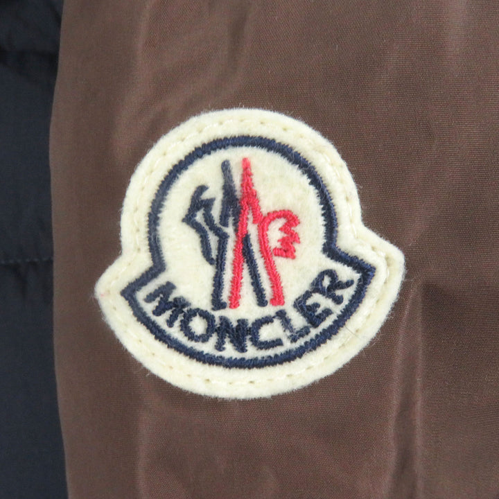 美品□MONCLER モンクレール 24-25AW ENZIAN GIUBOTTO ロゴワッペン フーデッド ダウンジャケット ネイビー ブラウン 2 正規品　メンズ