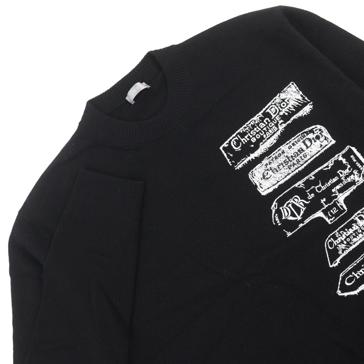 美品○DIOR ディオール オム 25SS 513M663A2007 ウール100% Archives Labels刺繍 ロゴ入り クルーネック ニット 黒系 L 正規品 メンズ