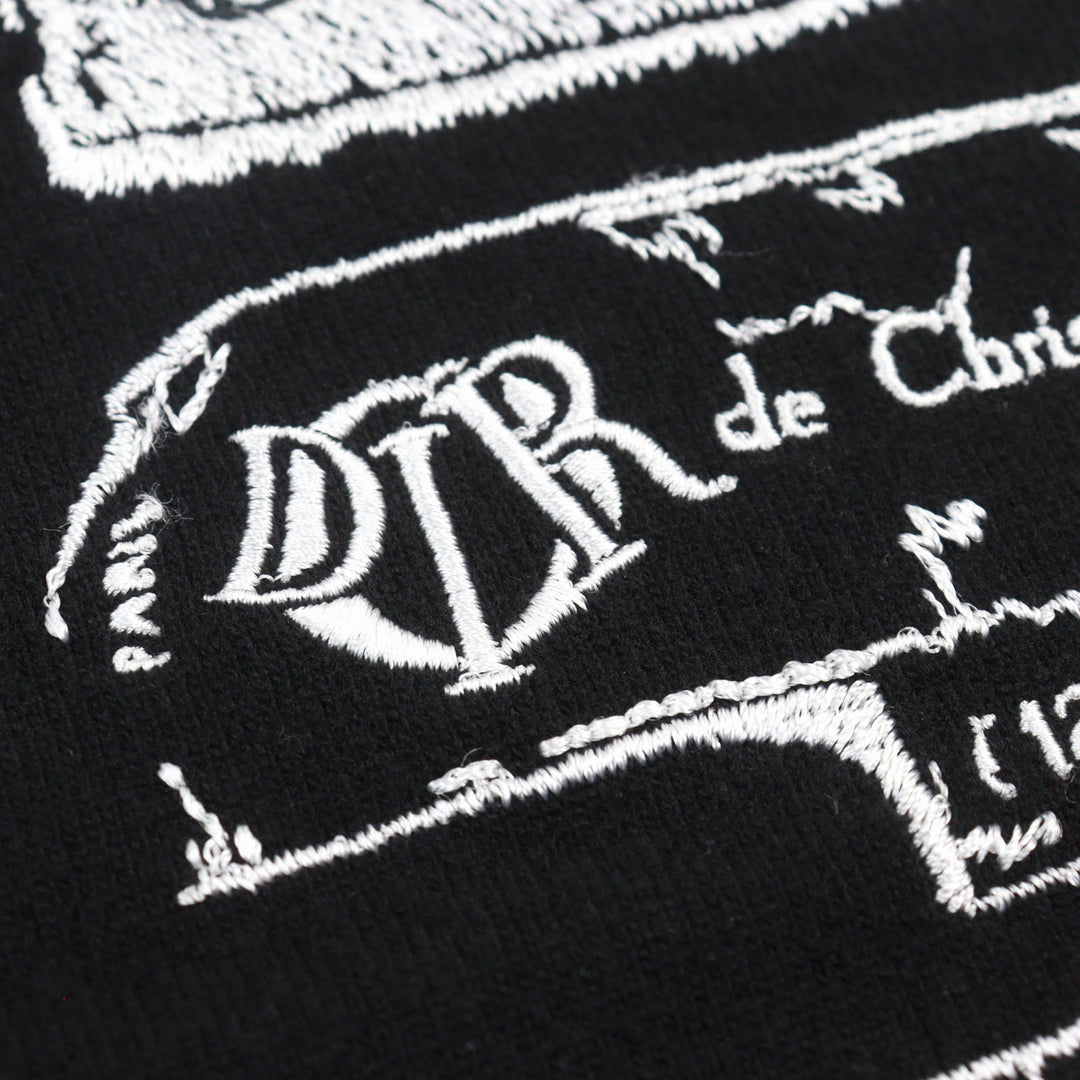 美品○DIOR ディオール オム 25SS 513M663A2007 ウール100% Archives Labels刺繍 ロゴ入り クルーネック ニット 黒系 L 正規品 メンズ