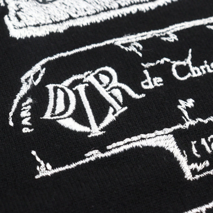 美品○DIOR ディオール オム 25SS 513M663A2007 ウール100% Archives Labels刺繍 ロゴ入り クルーネック ニット 黒系 L 正規品 メンズ