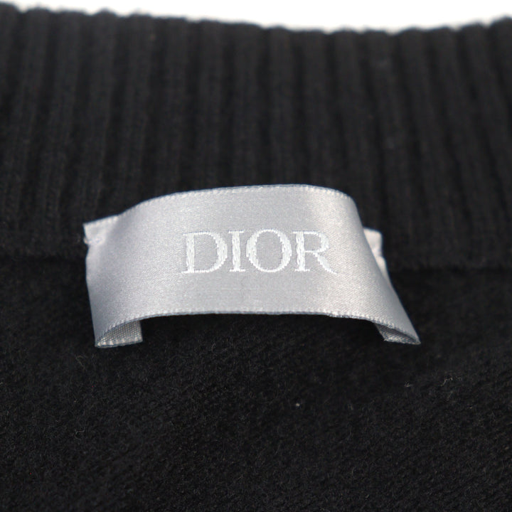 美品○DIOR ディオール オム 25SS 513M663A2007 ウール100% Archives Labels刺繍 ロゴ入り クルーネック ニット 黒系 L 正規品 メンズ