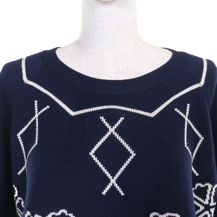 極美品△Christian Dior クリスチャンディオール 6E24579AM509 ウール クローバー 裾スカラップ 長袖 クロップド ニット 44 正規品