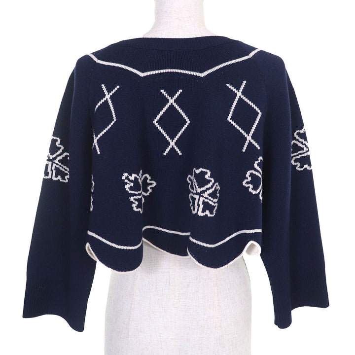 極美品△Christian Dior クリスチャンディオール 6E24579AM509 ウール クローバー 裾スカラップ 長袖 クロップド ニット 44 正規品