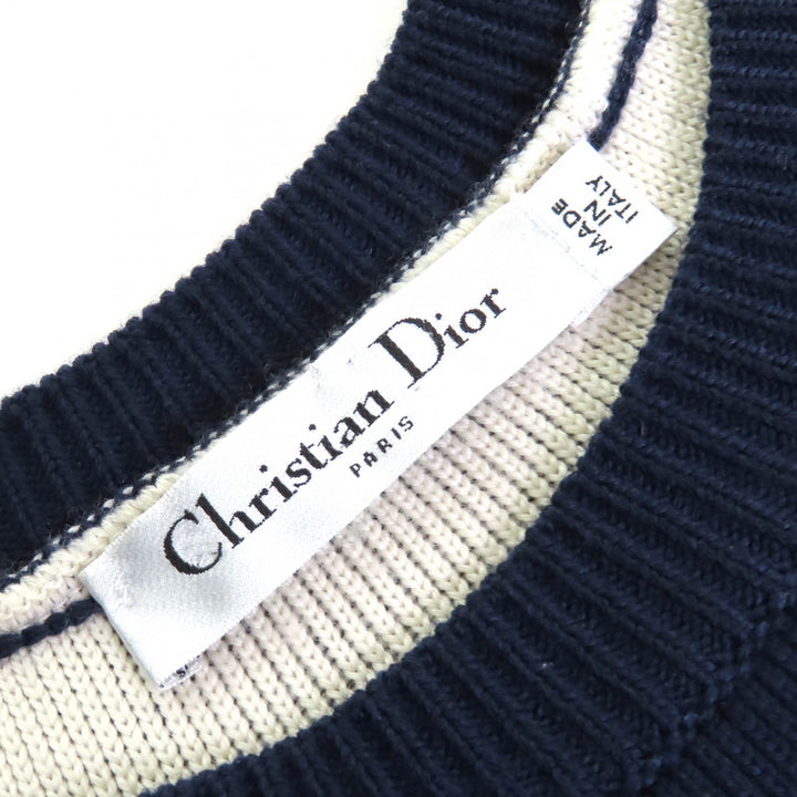 極美品△Christian Dior クリスチャンディオール 6E24579AM509 ウール クローバー 裾スカラップ 長袖 クロップド ニット 44 正規品