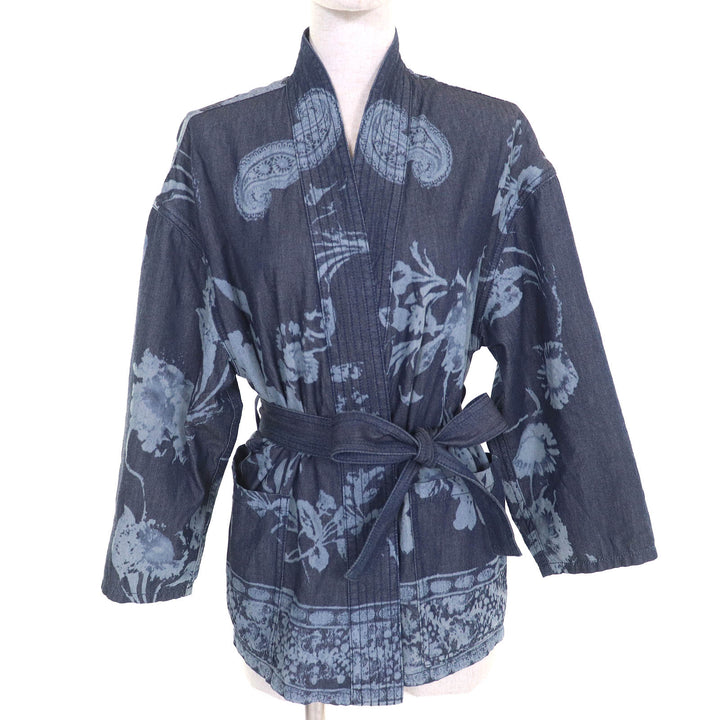 極美品△Christian Dior クリスチャンディオール 122V28A3389 コットン100% BEE刺繡 総柄 ベルト付き 着物風 七分袖 シャツ 40 正規品