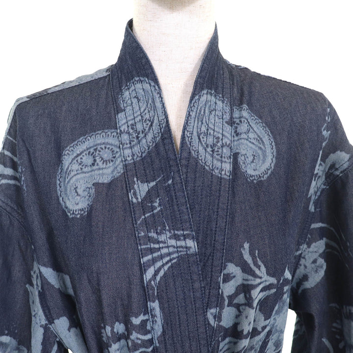 極美品△Christian Dior クリスチャンディオール 122V28A3389 コットン100% BEE刺繡 総柄 ベルト付き 着物風 七分袖 シャツ 40 正規品