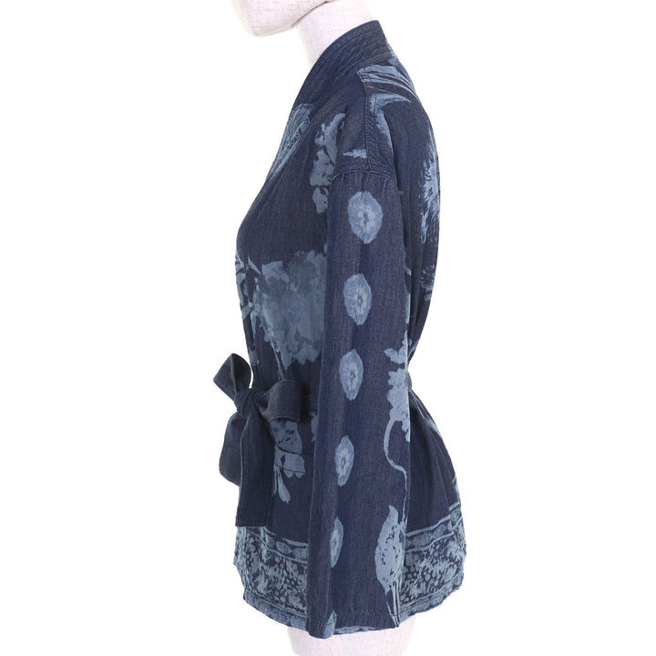 極美品△Christian Dior クリスチャンディオール 122V28A3389 コットン100% BEE刺繡 総柄 ベルト付き 着物風 七分袖 シャツ 40 正規品