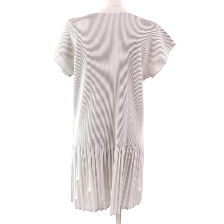極美品★PLEATS PLEASE プリーツプリーズ イッセイミヤケ PP31-FT275 切替デザイン プリーツ 半袖 ワンピース チュニック ライトグレー 3