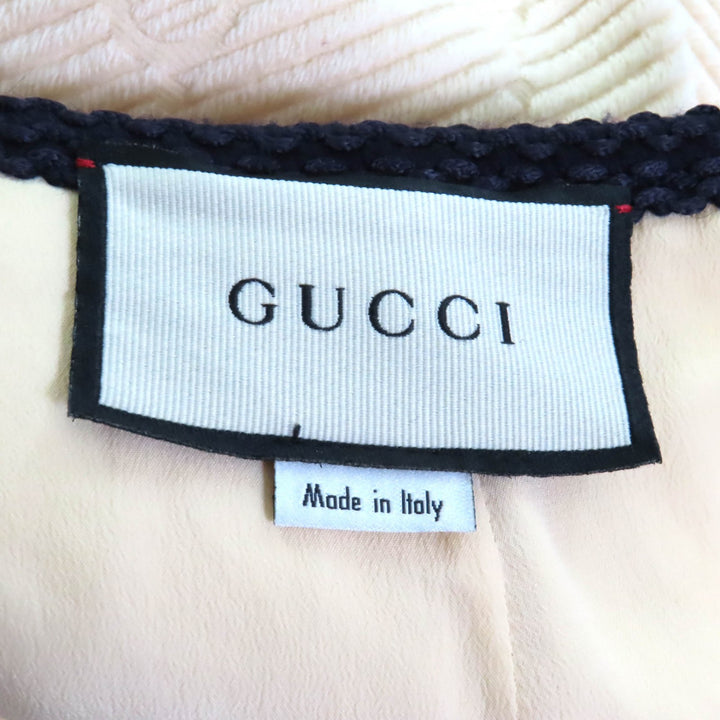 極美品★GUCCI グッチ 577898 シルク混 GG柄 膝丈 ウールスカート タイトスカート アイボリー ネイビー 36 イタリア製 正規品 レディース