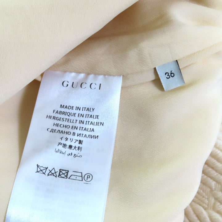 極美品★GUCCI グッチ 577898 シルク混 GG柄 膝丈 ウールスカート タイトスカート アイボリー ネイビー 36 イタリア製 正規品 レディース