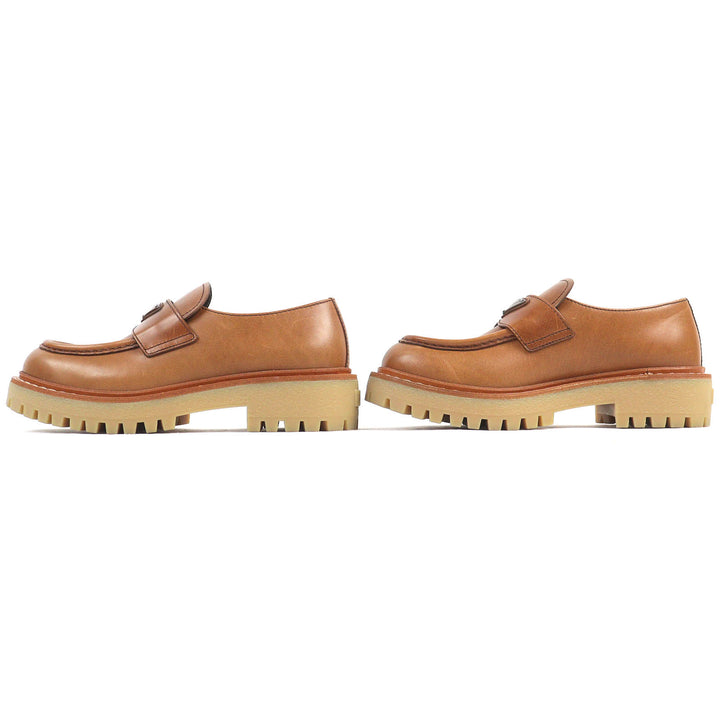 極美品△PRADA プラダ 1D801N トライアングルロゴ 三角プレート オックスフォード レザー ローファー ブラウン 37.5 箱・保存袋付き 伊製