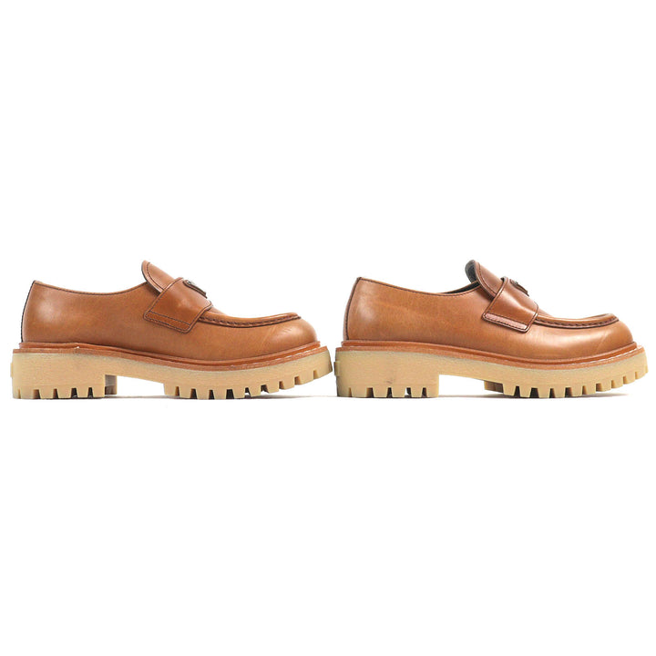 極美品△PRADA プラダ 1D801N トライアングルロゴ 三角プレート オックスフォード レザー ローファー ブラウン 37.5 箱・保存袋付き 伊製