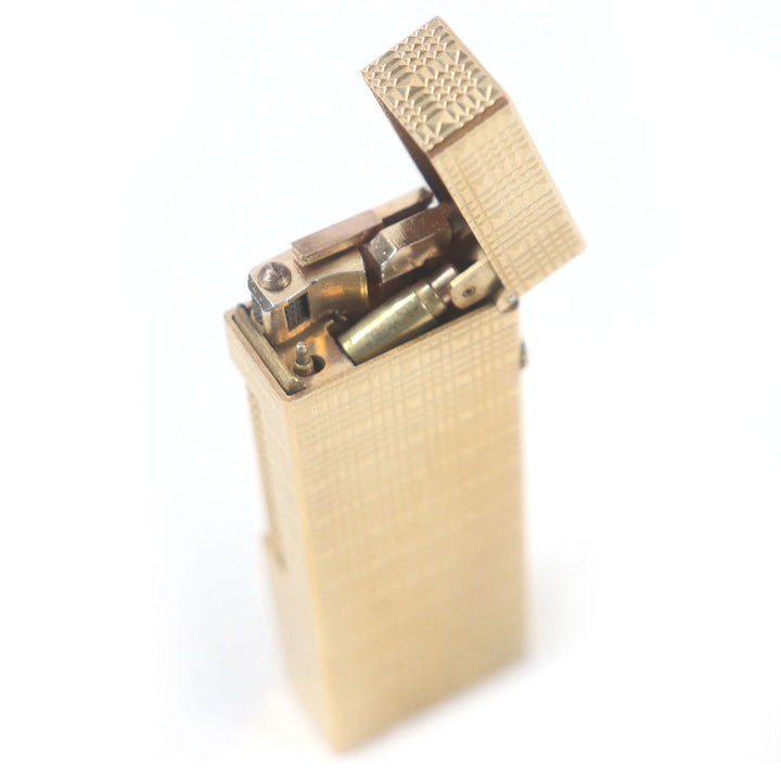 外装美品□Dunhill ダンヒル ブロックチェック 総柄 スクエア ローラー式 喫煙具 ガスライター ゴールド スイス製 メンズ 着火不可
