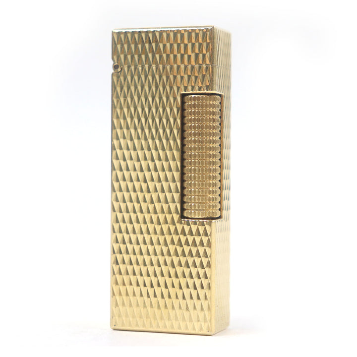 外装美品□Dunhill ダンヒル ダイヤモンド柄 スクエア ローラー式 喫煙具 ガスライター ゴールド スイス製 メンズオススメ 着火不可