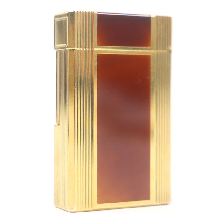 外装美品□Dupont デュポン ライン1 ロング ラッカー ガスライター 喫煙具 ゴールド ブラウン ケース付き フランス製 メンズ 着火不可