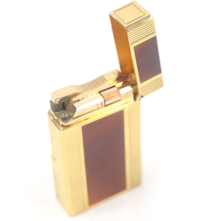 外装美品□Dupont デュポン ライン1 ロング ラッカー ガスライター 喫煙具 ゴールド ブラウン ケース付き フランス製 メンズ 着火不可
