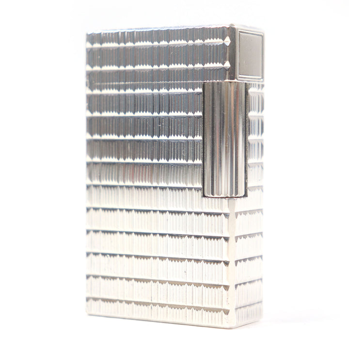 外装美品□Dupont デュポン ライン1 ロング ブロックチェック柄 ガスライター 喫煙具 シルバー ケース付き フランス製 メンズ 着火不可