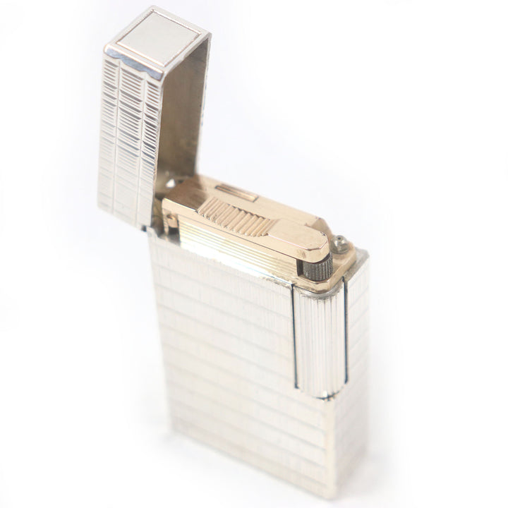 外装美品□Dupont デュポン ライン1 ロング ブロックチェック柄 ガスライター 喫煙具 シルバー ケース付き フランス製 メンズ 着火不可