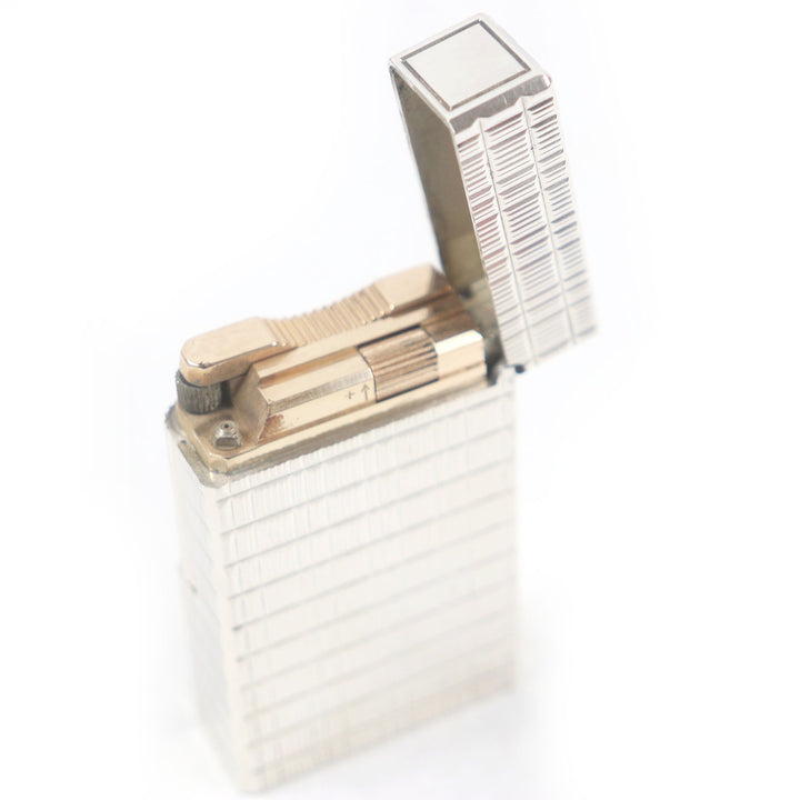 外装美品□Dupont デュポン ライン1 ロング ブロックチェック柄 ガスライター 喫煙具 シルバー ケース付き フランス製 メンズ 着火不可