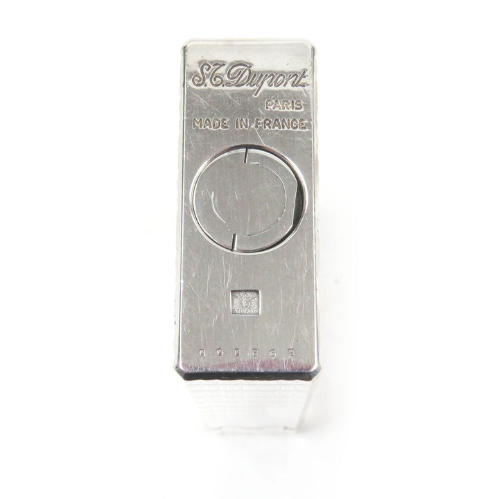 外装美品□Dupont デュポン ライン1 ロング ブロックチェック柄 ガスライター 喫煙具 シルバー ケース付き フランス製 メンズ 着火不可
