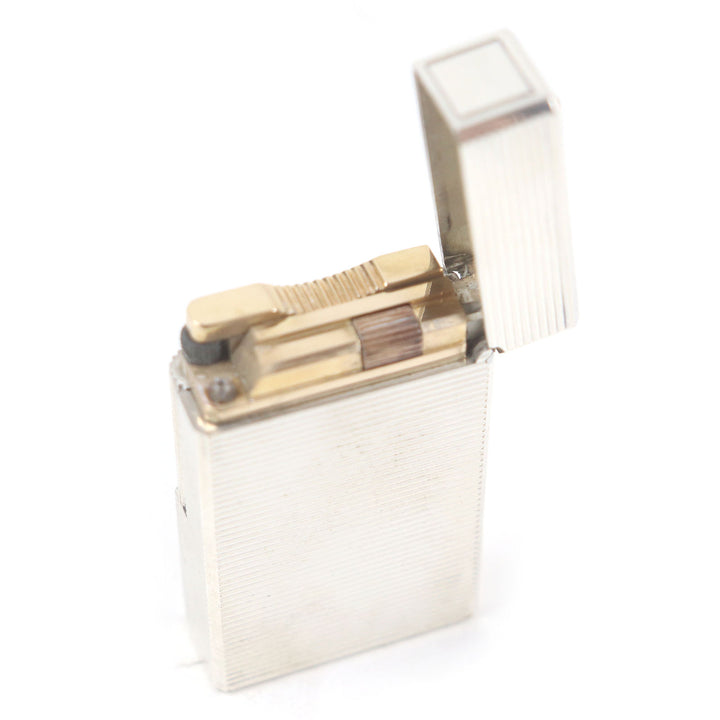 外装極美品□Dupont デュポン ライン1 ロング ボーダー柄 スクエア ローラー ガスライター 喫煙具 シルバー フランス製 メンズ 着火不可