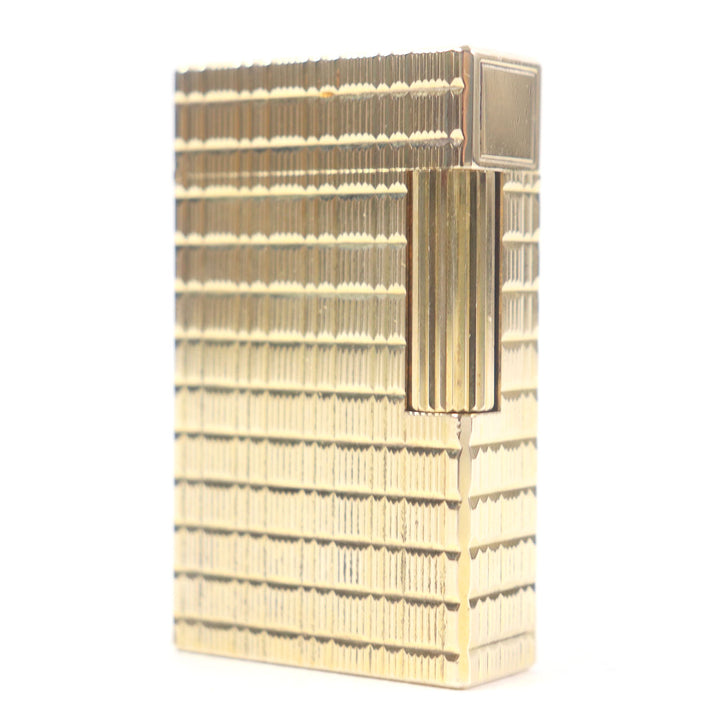 外装美品□Dupont デュポン ライン1 ロング ブロックチェック柄 スクエア ガスライター 喫煙具 ゴールド フランス製 メンズ 着火不可