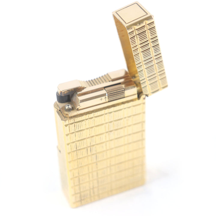 外装美品□Dupont デュポン ライン1 ロング ブロックチェック柄 スクエア ガスライター 喫煙具 ゴールド フランス製 メンズ 着火不可