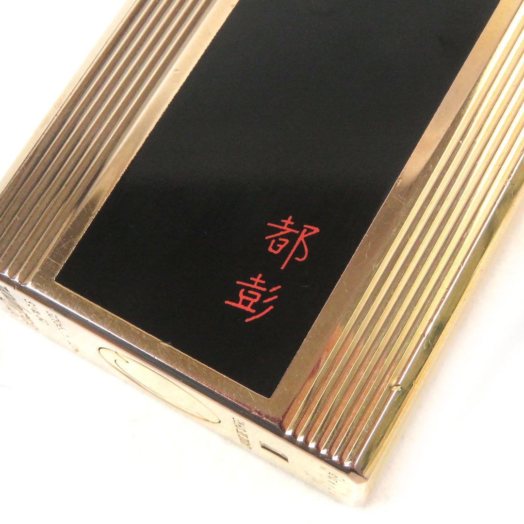 外装美品□Dupont デュポン ライン1 ロング 都彭 ラッカー スクエア ガスライター ブラック ピンクゴールド フランス製 メンズ 着火不可