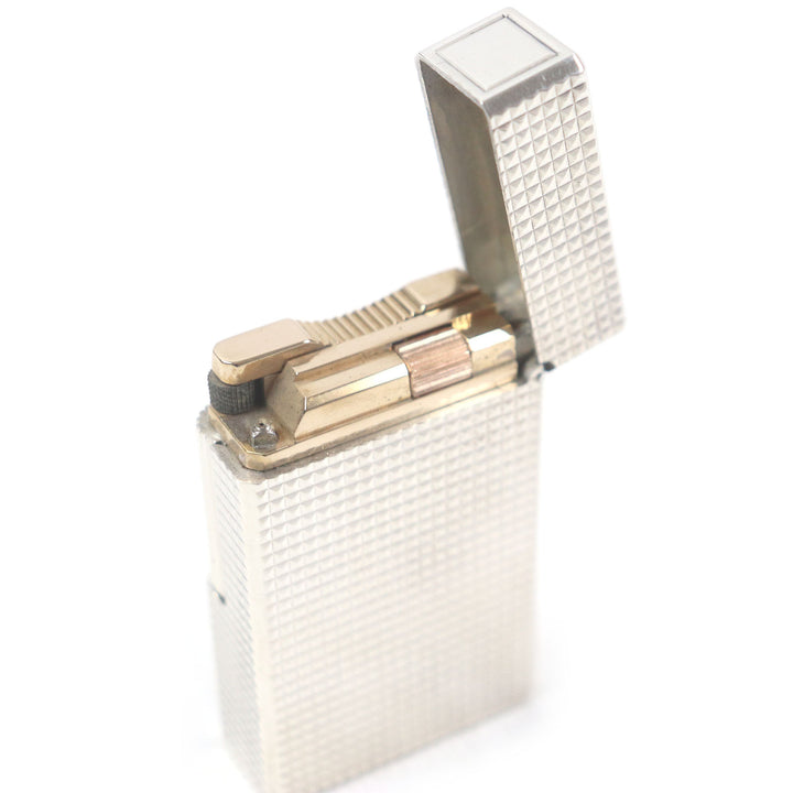 外装極美品□Dupont デュポン ライン1 ロング ダイヤモンドヘッド スクエア ローラー ガスライター 喫煙具 シルバー フランス製 着火不可