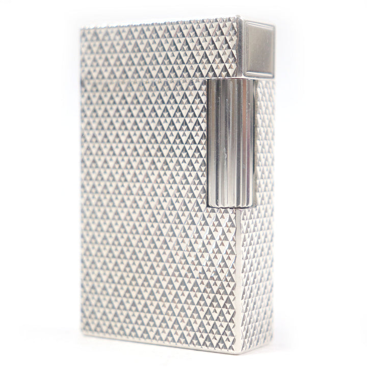 外装美品□Dupont デュポン ライン1 ロング ダイヤモンド柄 スクエア ローラー式 ガスライター 喫煙具 シルバー フランス製 着火不可