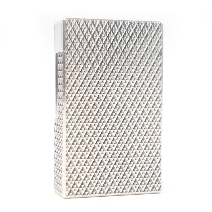 外装美品□Dupont デュポン ライン1 ロング ダイヤモンド柄 スクエア ローラー式 ガスライター 喫煙具 シルバー フランス製 着火不可