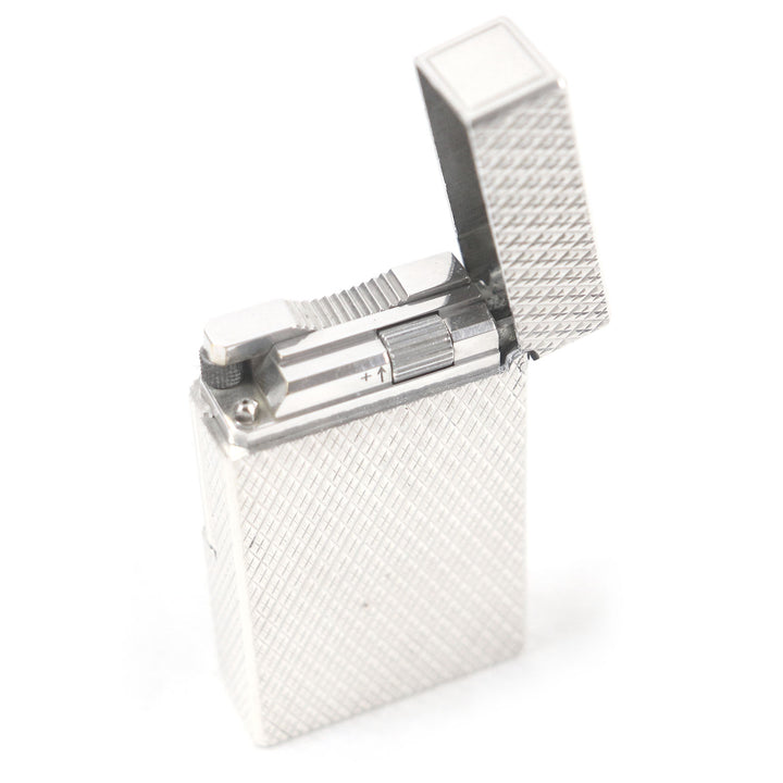 外装美品□Dupont デュポン ライン1 ロング ダイヤモンド柄 スクエア ローラー式 ガスライター 喫煙具 シルバー フランス製 着火不可