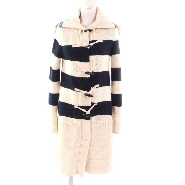 極美品★クリスチャンディオール 21AW 144M01AM318 カシミヤ混 トグルボタン付 ボーダー セーラーカラー ニット ダッフルコート 38