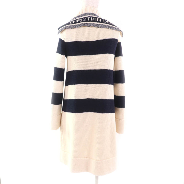 極美品★クリスチャンディオール 21AW 144M01AM318 カシミヤ混 トグルボタン付 ボーダー セーラーカラー ニット ダッフルコート 38