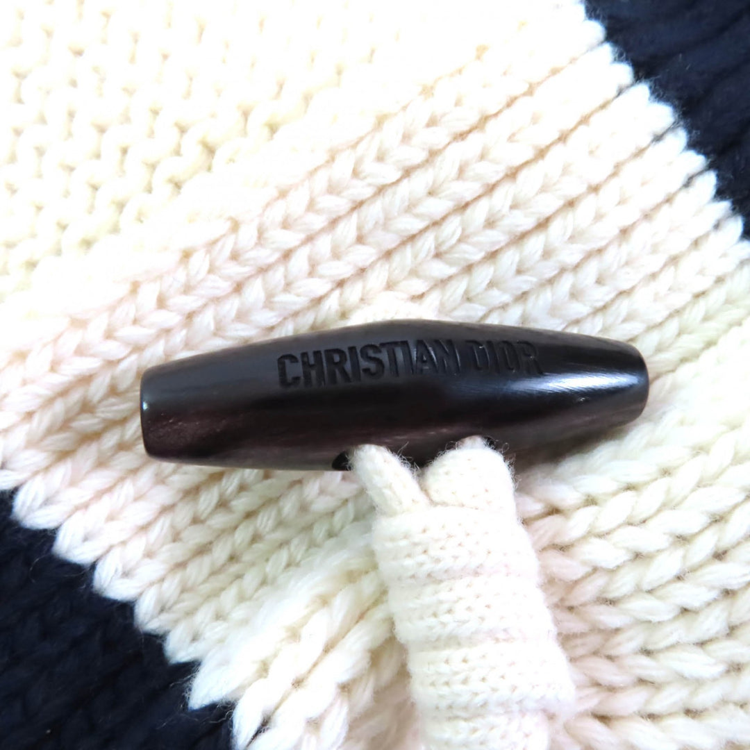 極美品★クリスチャンディオール 21AW 144M01AM318 カシミヤ混 トグルボタン付 ボーダー セーラーカラー ニット ダッフルコート 38