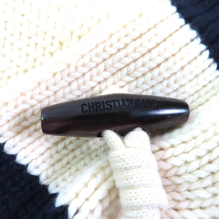 極美品★クリスチャンディオール 21AW 144M01AM318 カシミヤ混 トグルボタン付 ボーダー セーラーカラー ニット ダッフルコート 38