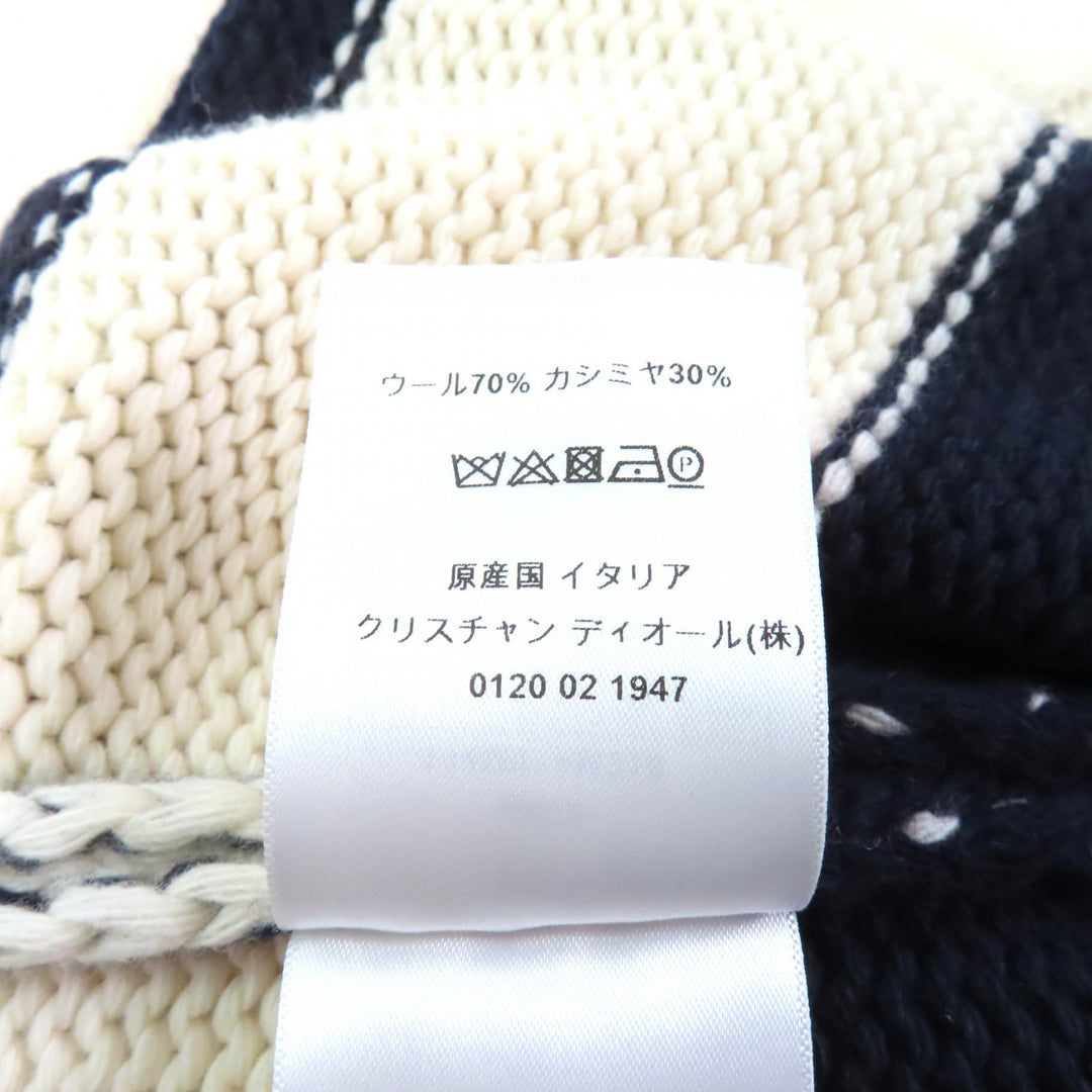 極美品★クリスチャンディオール 21AW 144M01AM318 カシミヤ混 トグルボタン付 ボーダー セーラーカラー ニット ダッフルコート 38