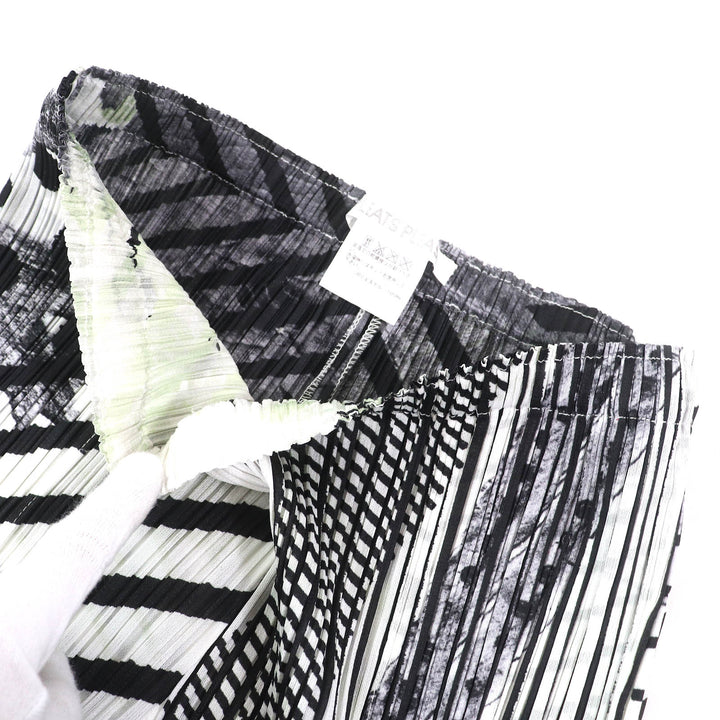 極美品△PLEATS PLEASE プリーツプリーズ イッセイミヤケ PP41-JF772 総柄デザイン パンツ ホワイト ブラック系 4 正規品 レディース