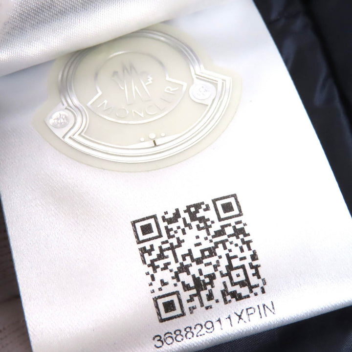 美品△MONCLER モンクレール HERMINE エルミンヌ ロゴワッペン フード付 ロングダウンコート ネイビー 0 正規品 レディース 美シルエット
