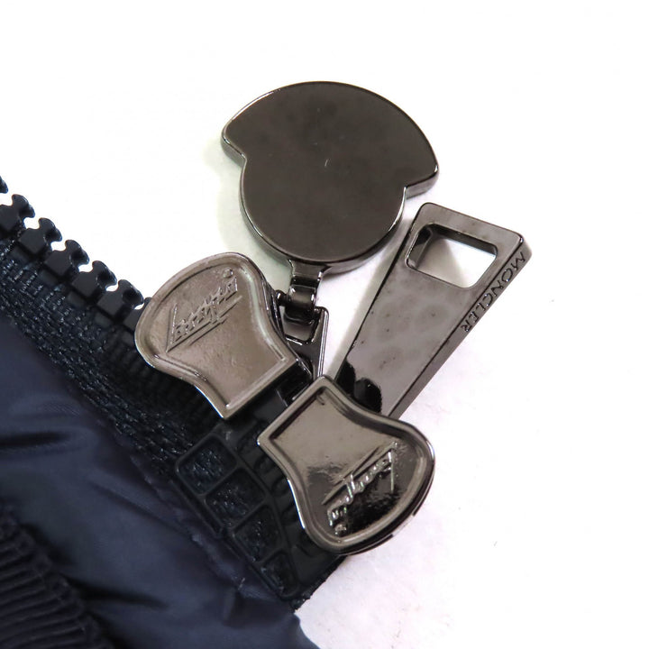 美品△MONCLER モンクレール HERMINE エルミンヌ ロゴワッペン フード付 ロングダウンコート ネイビー 0 正規品 レディース 美シルエット