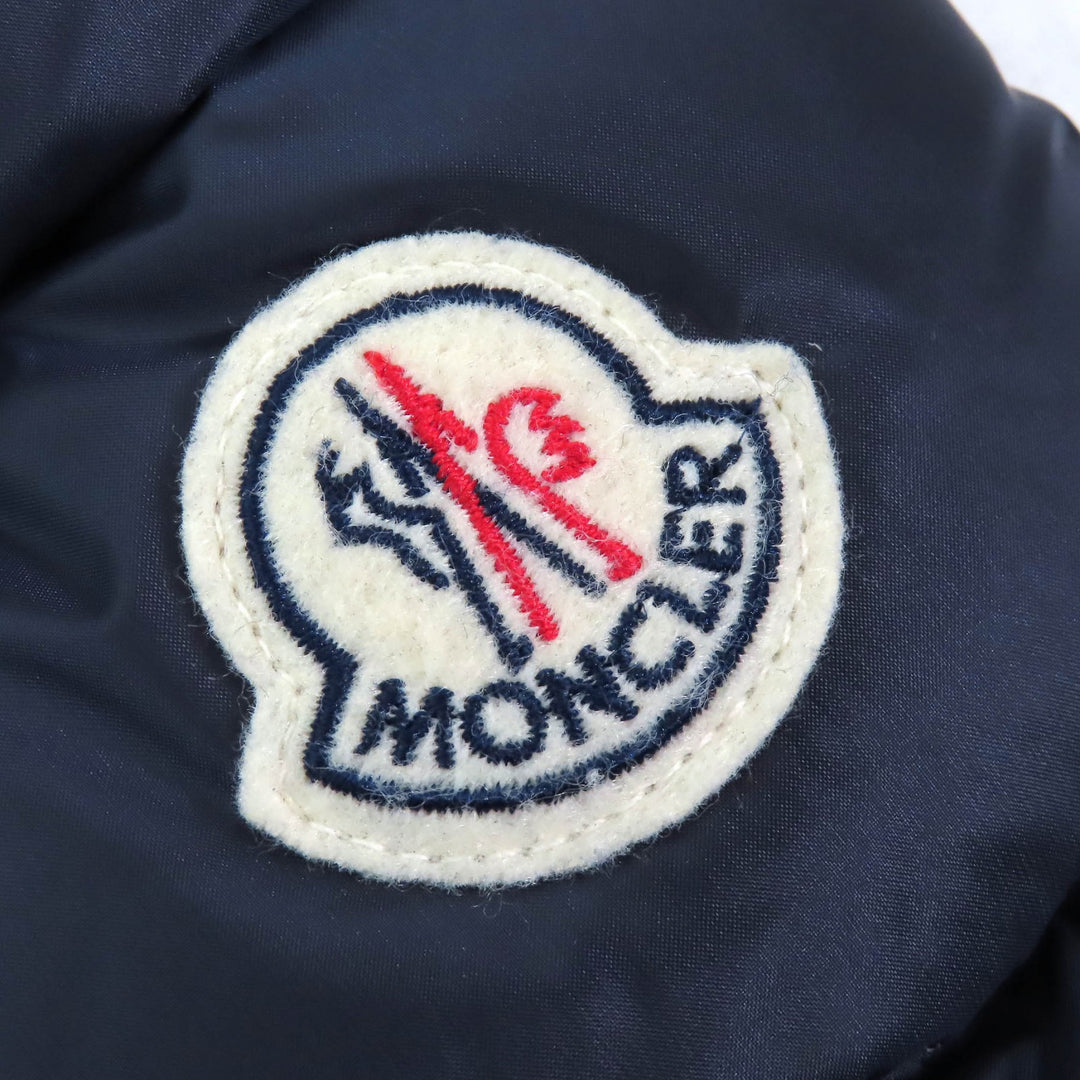 美品△MONCLER モンクレール HERMINE エルミンヌ ロゴワッペン フード付 ロングダウンコート ネイビー 0 正規品 レディース 美シルエット