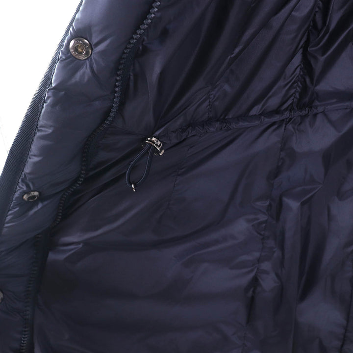 美品△MONCLER モンクレール HERMINE エルミンヌ ロゴワッペン フード付 ロングダウンコート ネイビー 0 正規品 レディース 美シルエット