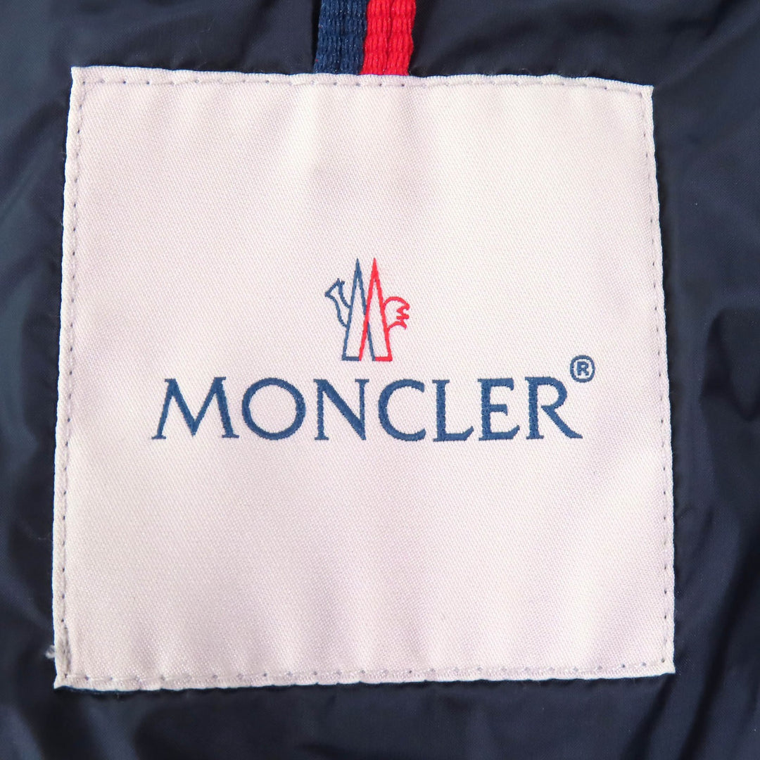 美品△MONCLER モンクレール HERMINE エルミンヌ ロゴワッペン フード付 ロングダウンコート ネイビー 0 正規品 レディース 美シルエット