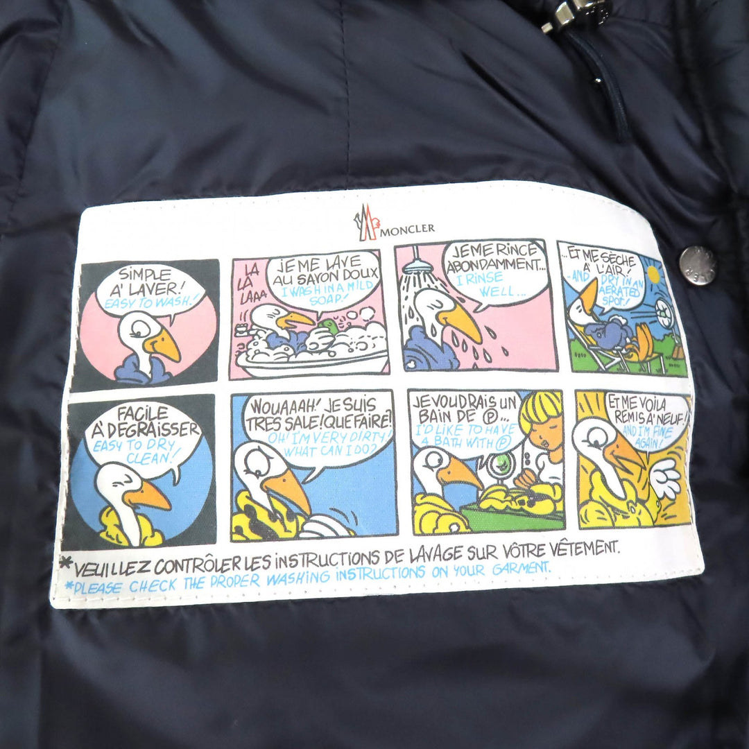 美品△MONCLER モンクレール HERMINE エルミンヌ ロゴワッペン フード付 ロングダウンコート ネイビー 0 正規品 レディース 美シルエット