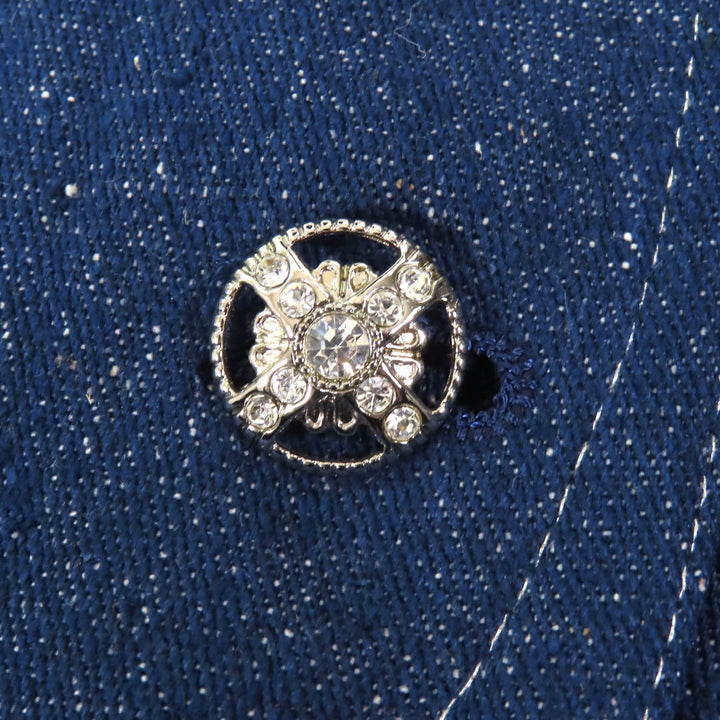美品△LEONARD FASHION レオナール ファッション シルク100％ ロゴ刺繍 ビジュー付き ジャケット スカート セットアップ ブルー 9AB2