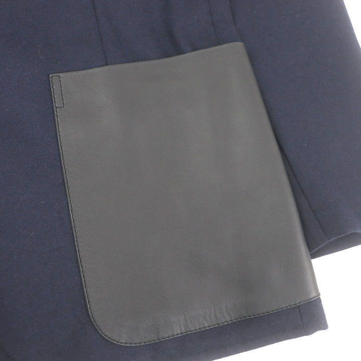 極美品□HERMES エルメス 21AW ウール ラムレザーポケット シングルスーツ セットアップ ネイビー 48 ハンガー付き イタリア製 正規品